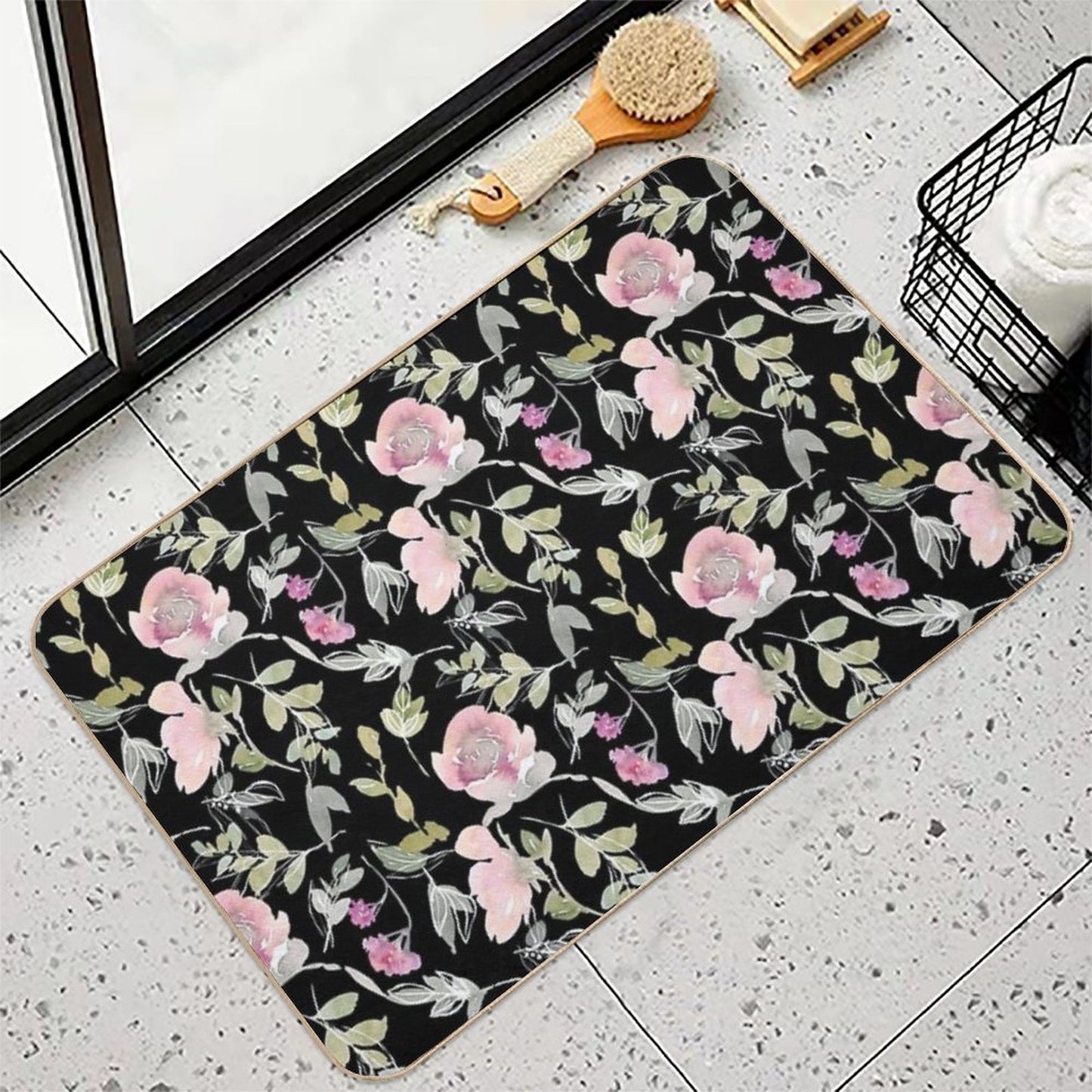 Oriental Floral Pattern in Watercolors  Odorless Bath Mat