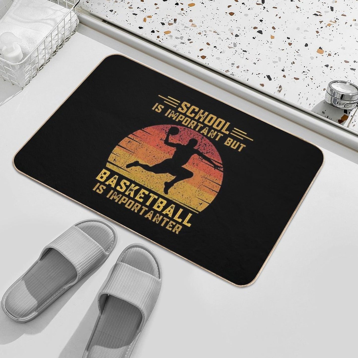 School Is Important But Basketball Is Importanter Funny Education Basketballer  Eco-Friendly Bath Mat