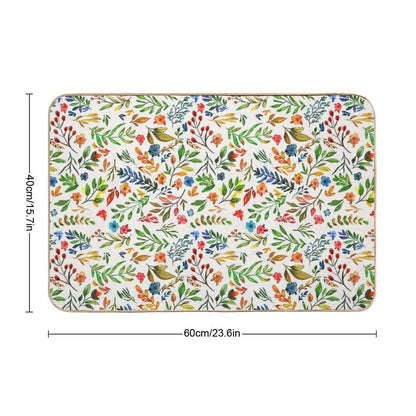 Watercolor Hand Drawn Flowers And Foliage  Odorless Bath Mat