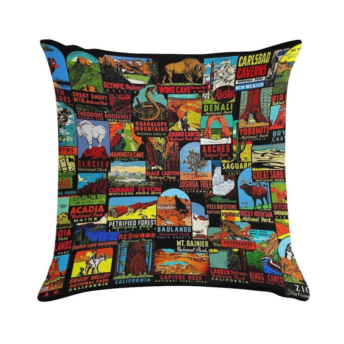 American National Parks Vintage Travel Decal Bomb Soft Ultra-Soft Texture Throw Pillow