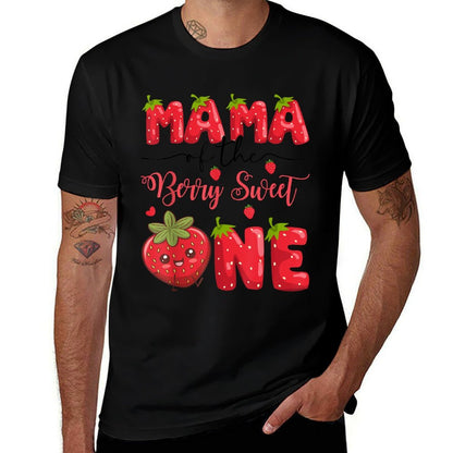Mama Of The Berry Sweet One Strawberry First Birthday  Cotton T-Shirt