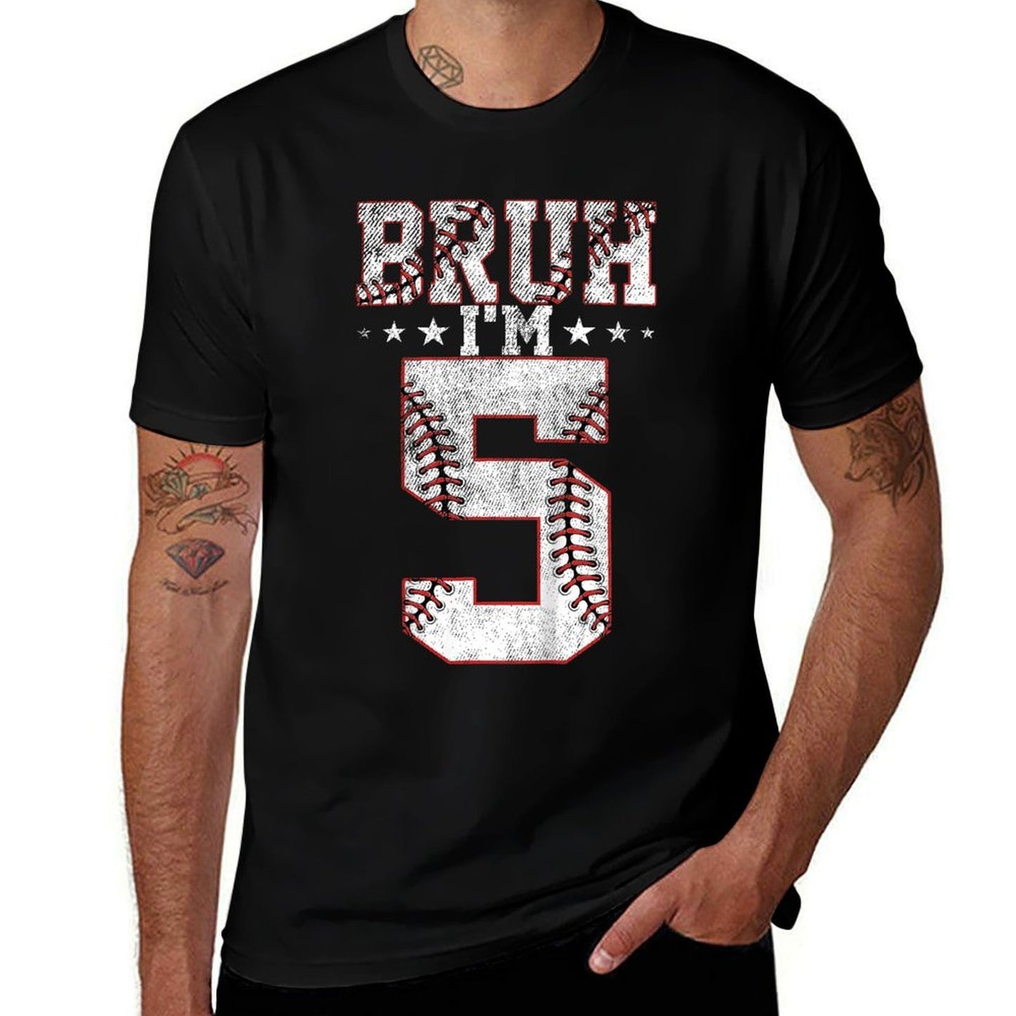 Kids Bruh 5th Birthday Baseball Bruh I'm 5 Year Old Birthday  Tagless Design T-Shirt