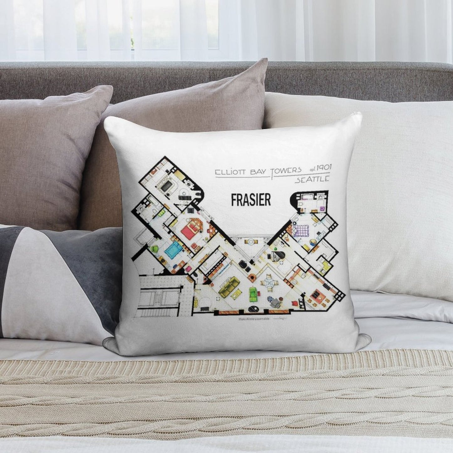 Frasier Apartment Floorplan Soft Anti-Pilling Throw Pillow