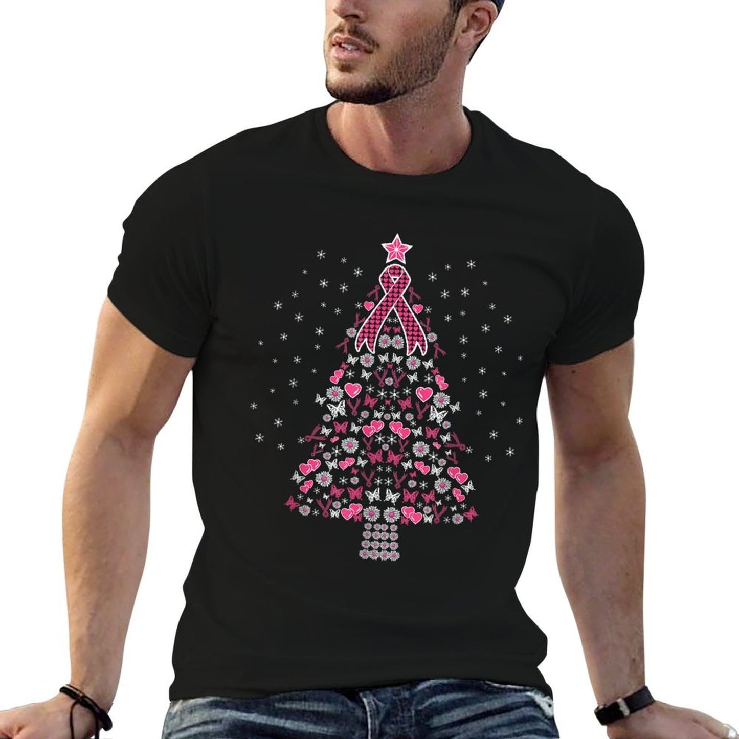 Breast Cancer Christmas Tree Breast Cancer Awareness  Vintage-inspired T-Shirt