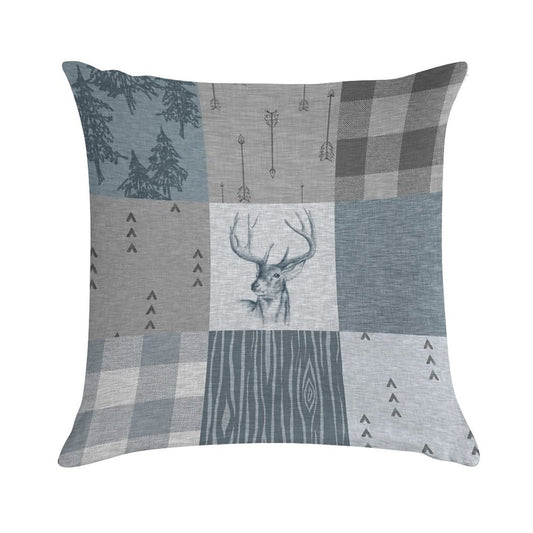 Deer Patchwork - Rustic Blue And Grey Soft Ultra-Soft Texture Throw Pillow