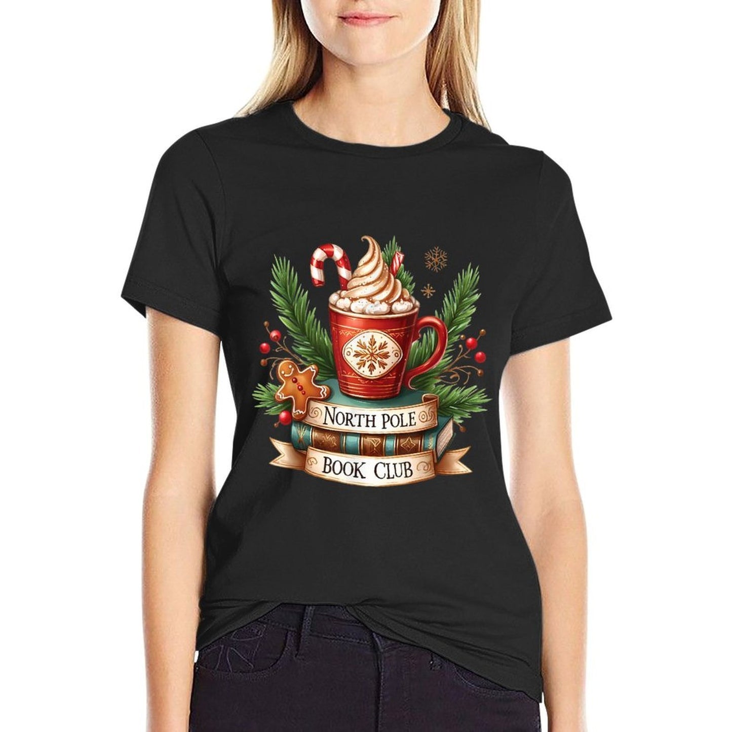 Funny North Pole Book Club Hot Cocoa Bookworm Christmas Xmas  Heathered Texture T-Shirt