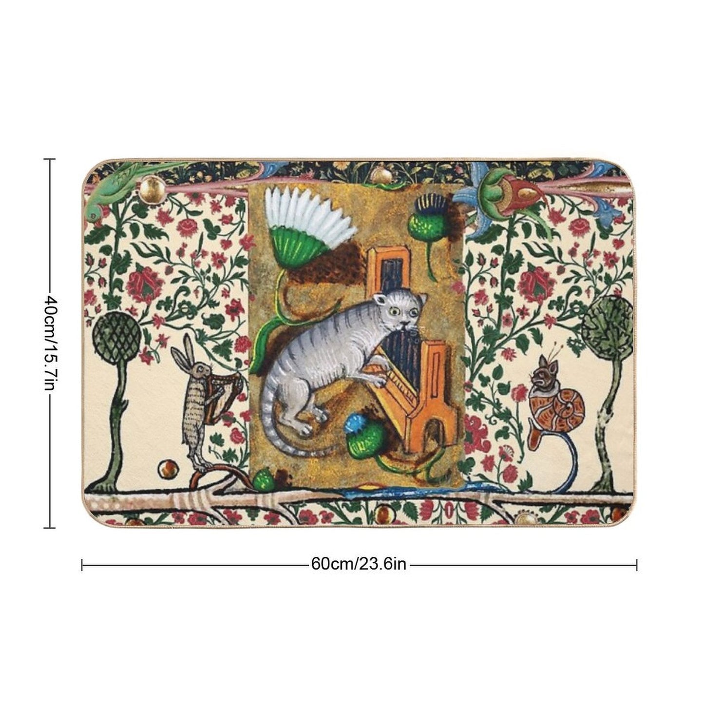 WEIRD MEDIEVAL BESTIARY MAKING MUSIC,Cat Playing Organ,Harpist Rabbit,Snail Cat  Easy To Clean Bath Mat