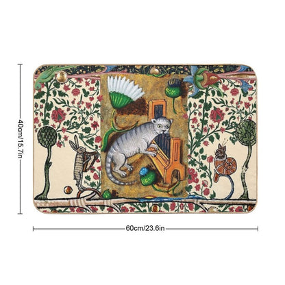WEIRD MEDIEVAL BESTIARY MAKING MUSIC,Cat Playing Organ,Harpist Rabbit,Snail Cat  Easy To Clean Bath Mat
