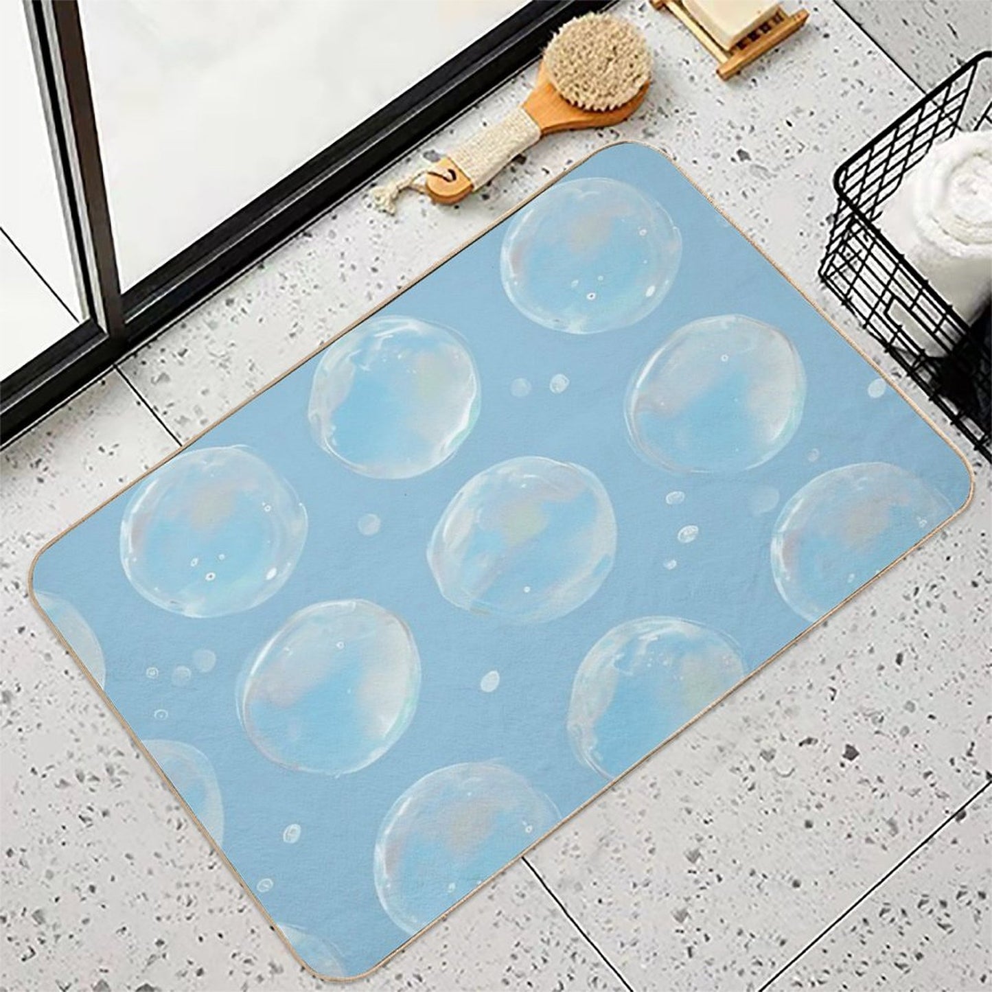Bubble Pattern on Water Blue Background Durable Bath Mat