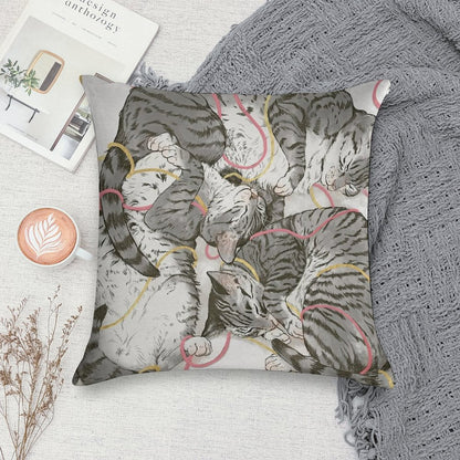 Cats Rose And Gold Soft Shrink-Resistant Throw Pillow