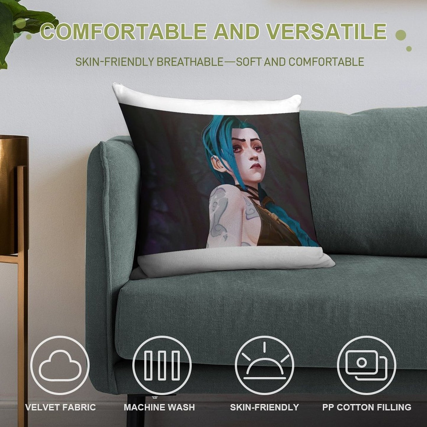 Jinx - Arcane Soft Hidden Zipper Throw Pillow