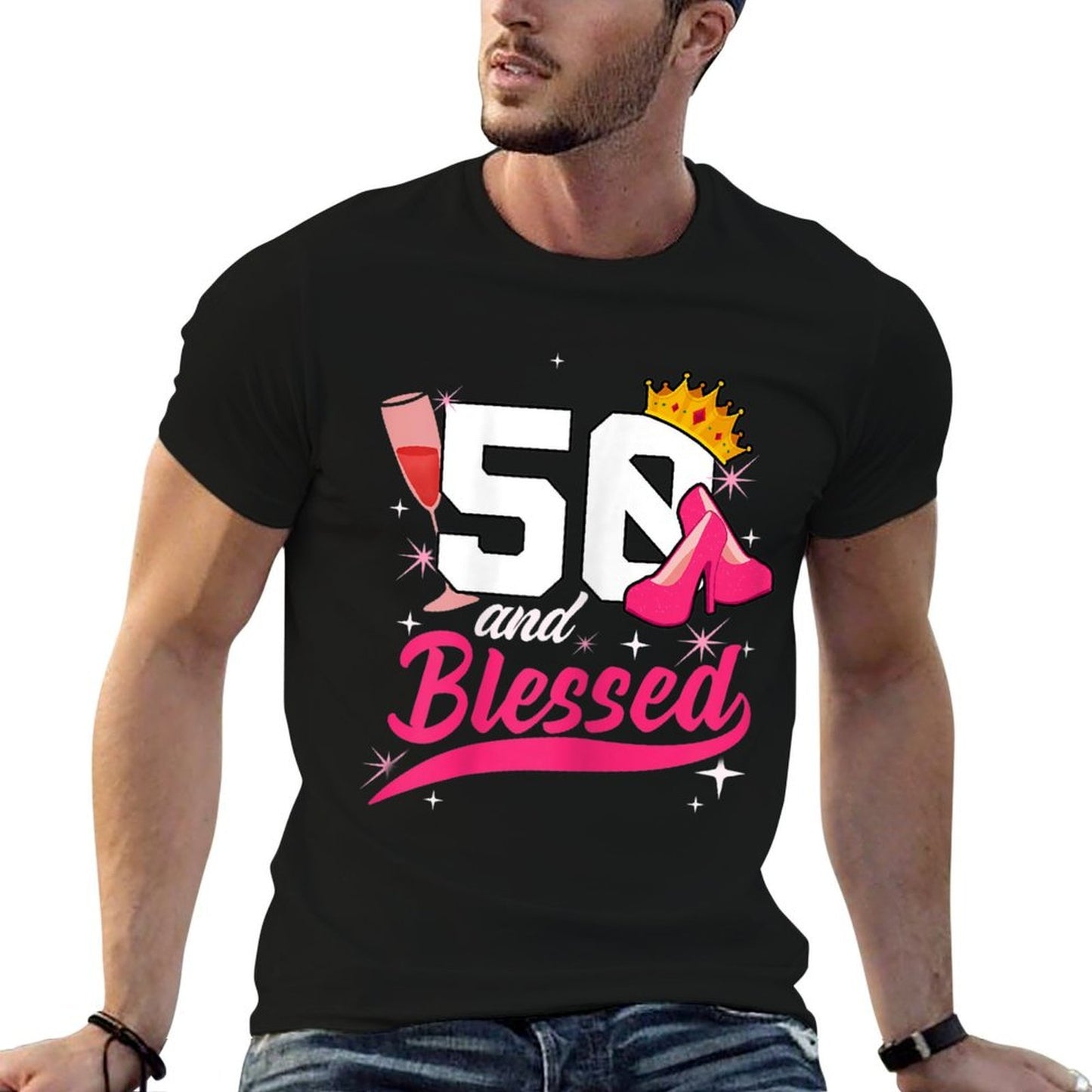 Womens 50th Blessed Birthday Lady for Her Fiftieth Bday Woman  Relaxed-fit T-Shirt