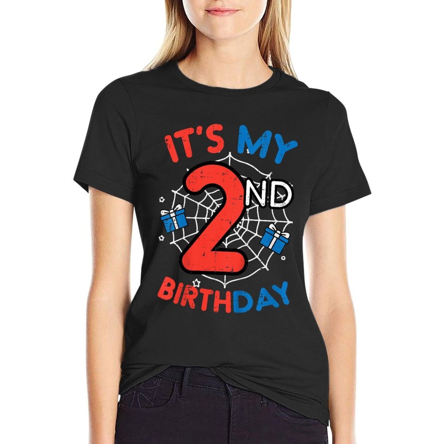 Kids Its My 2nd Birthday Spider Web 2 Year Old Bday Boys Toddler  Polyester Blend T-Shirt