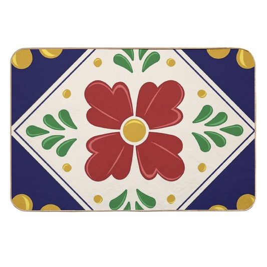 Mexican Talavera Floral Pattern by Akbaly  Fade-Resistant Bath Mat