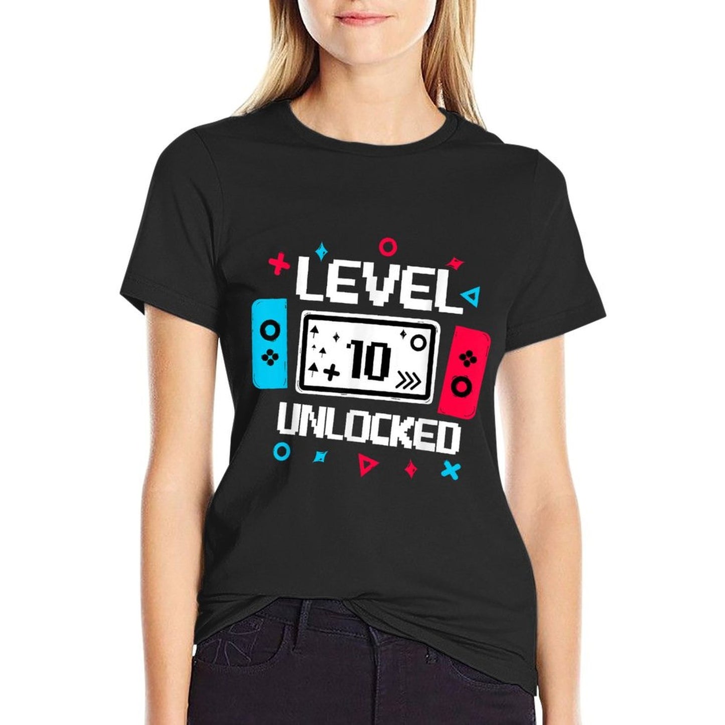 Level 10 Unlocked Gamer 10th Birthday Gift Video Game Lovers  Summer-ready Fabric T-Shirt