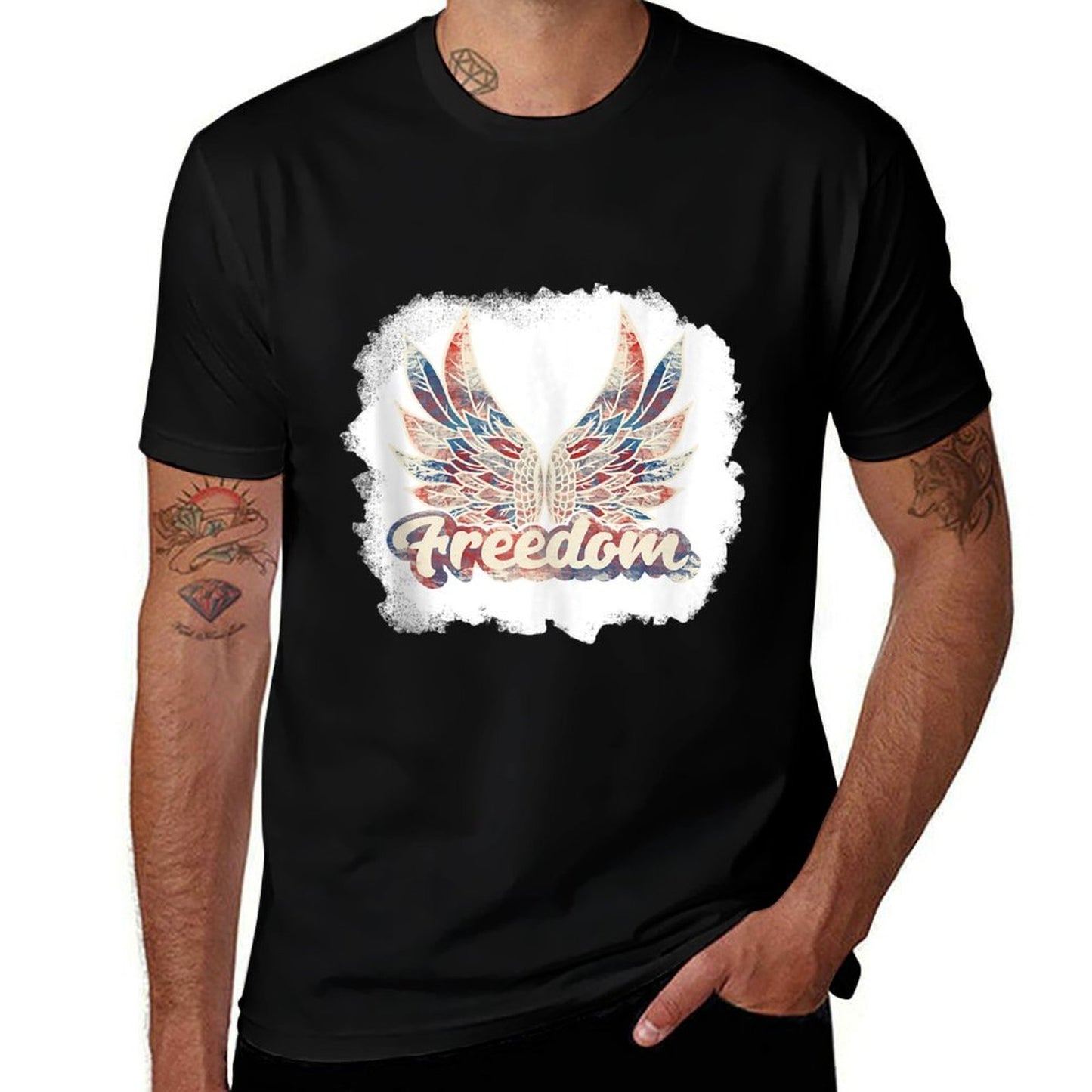 Bleached Freedom Wings July 4th Patriotic USA Angel Wings  Moisture-wicking T-Shirt